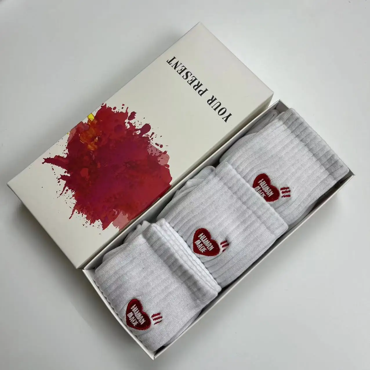 HUMAN MADE Socks Men Women High Quality Red Heart Embroidery Logo Socks Fashion Street Cotton Sports Sock  Unisex 3 Pairs/box