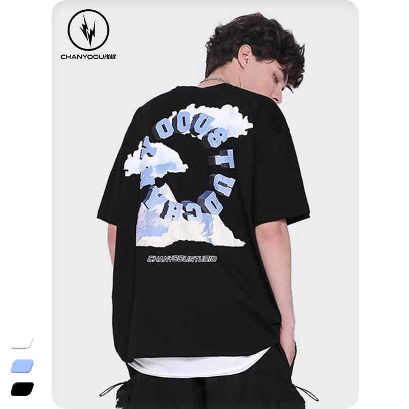 

Tide Japanese T-shirts Men's T-shirts Summer Pure Cotton Sky Printed Short-sleeved Clothes Tide Wholesale