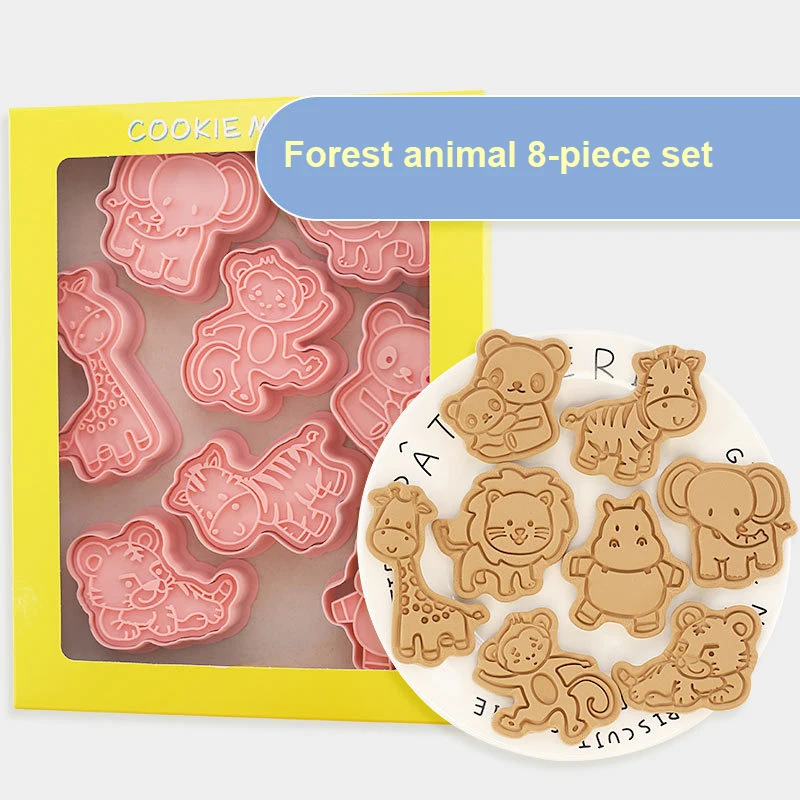 

8pcs/set Cookie Cutters Forest Animals Type Stamp Embosser For Biscuit Pastry Bakeware Baking Cookies Molds Kitchen Accessories