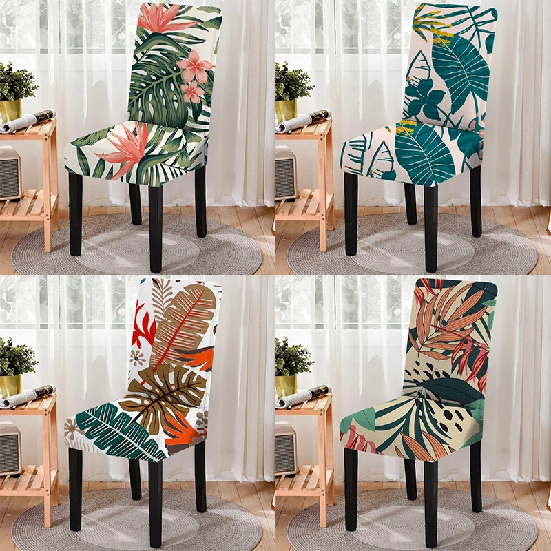 

Stretchable Elastic Dining Chair Cover Strech Leaf Print Kitchen Chair Slipcover Spandex Seat Covers Home Party Banquet Decor