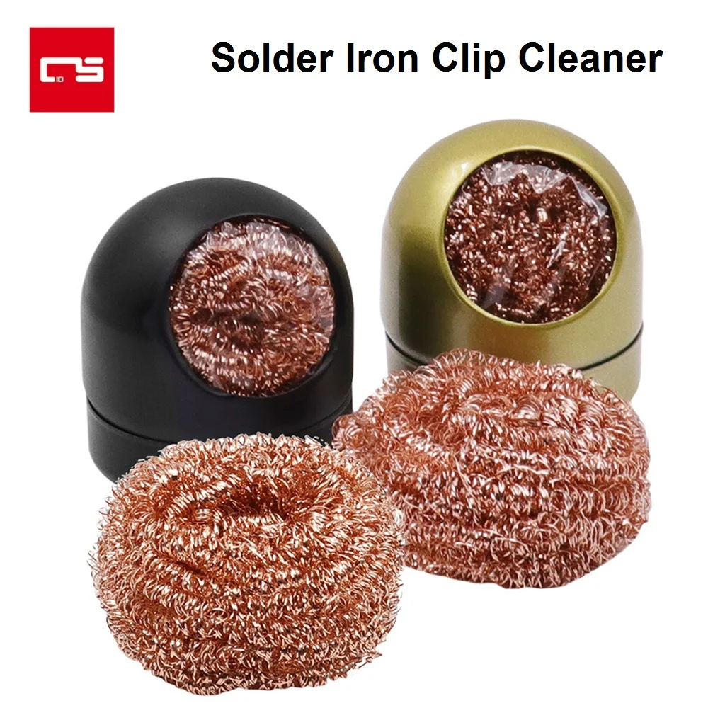 Welding Accessories Soldering Solder Iron Tip Cleaner Copper Wire Ball with Sponge and Holder Black/Gold  Removing Solder Tool