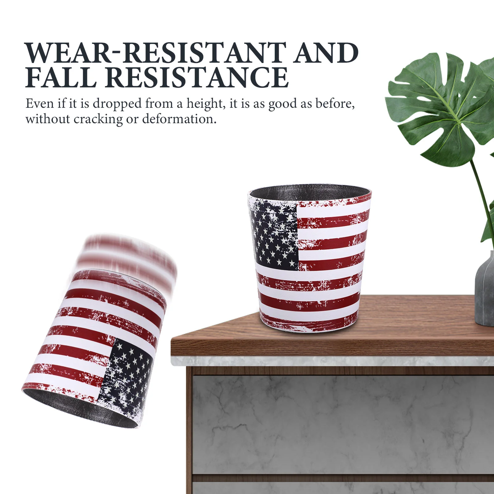 

Trash Can Bin Garbage Wastebasket Pu Container Paper Wastebasket Kitchen Bedroom Decorative Bathroom Office Rubbish Flag Vintage