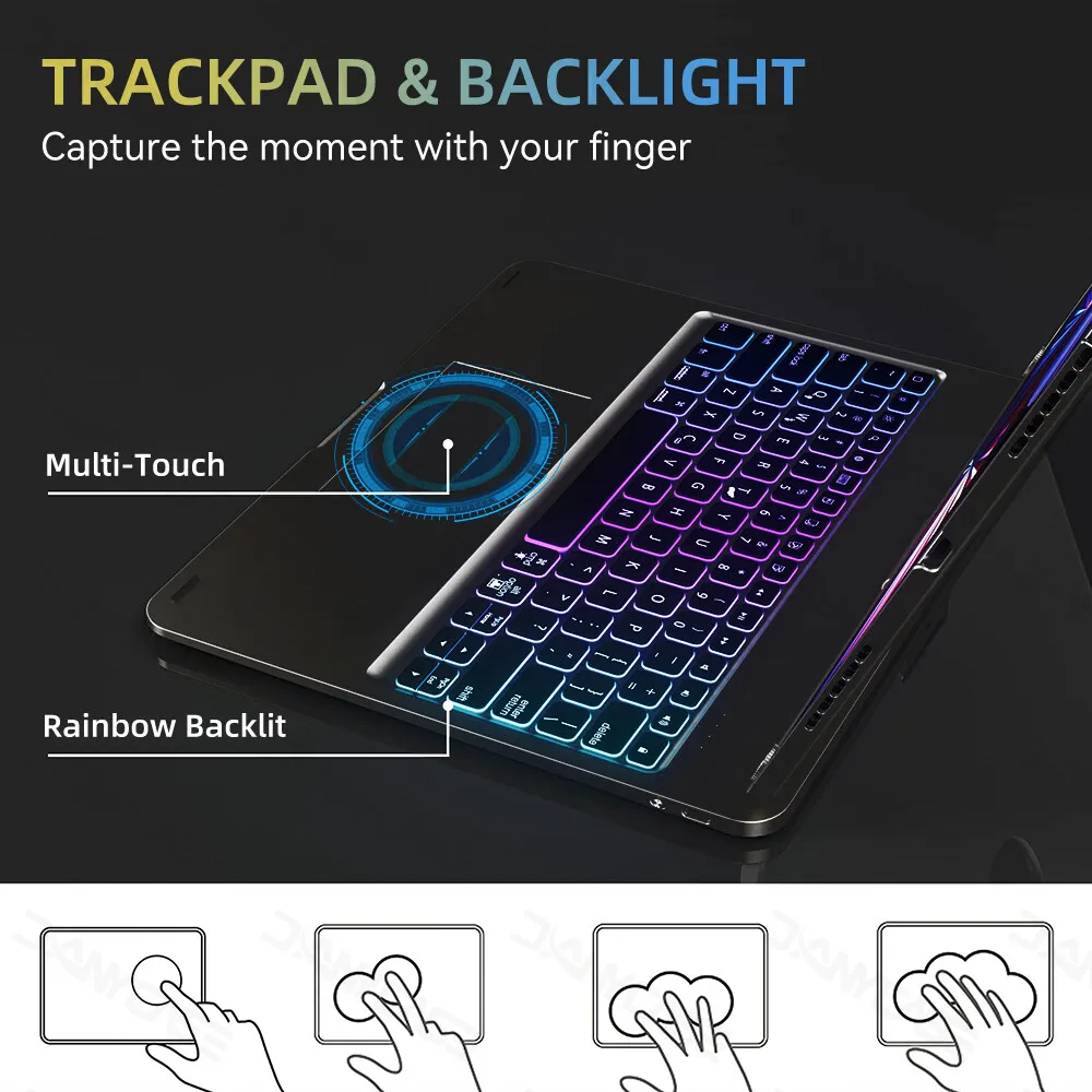 Чехол с волшебной клавиатурой подсветкой для iPad Pro 2024 11/13 M4 Air M2 Pro11 10th Air4/5 Bluetootn