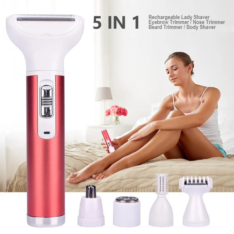 

5 in 1 Electric Hair Remover Rechargeable Lady Shaver Nose Hair Trimmer Eyebrow Shaper Leg Armpit Bikini Trimmer Women Epilator