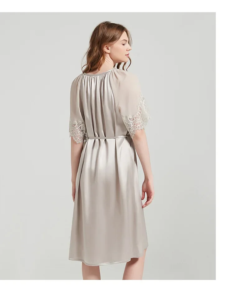 Пижамы из 100% натурального шелка шелковицы шелковая ночная рубашка с кружевными