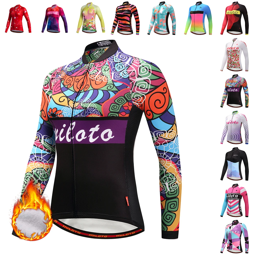 

2022 Hot Sale MILOTO Women Thermal Fleece Long Sleeve cycling jersey Winter Warm mtb jersey Bike bicycle Clothing maillot