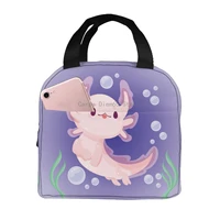 cute ajolote lunch food box bag insulated thermal food picnic lunch bag for women kids men cooler tote bag
