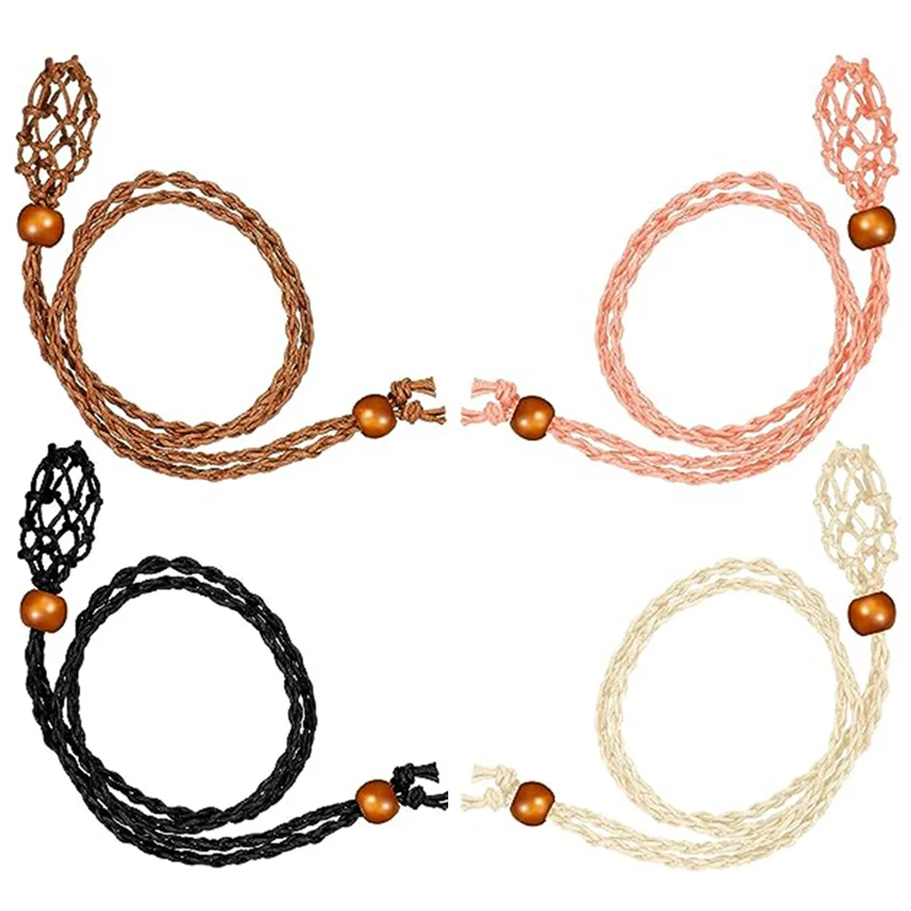 

4 Pcs Crystal Holder Necklace Ornament Decor Hand-woven Net Bag Cage Necklaces Natural Stone Empty