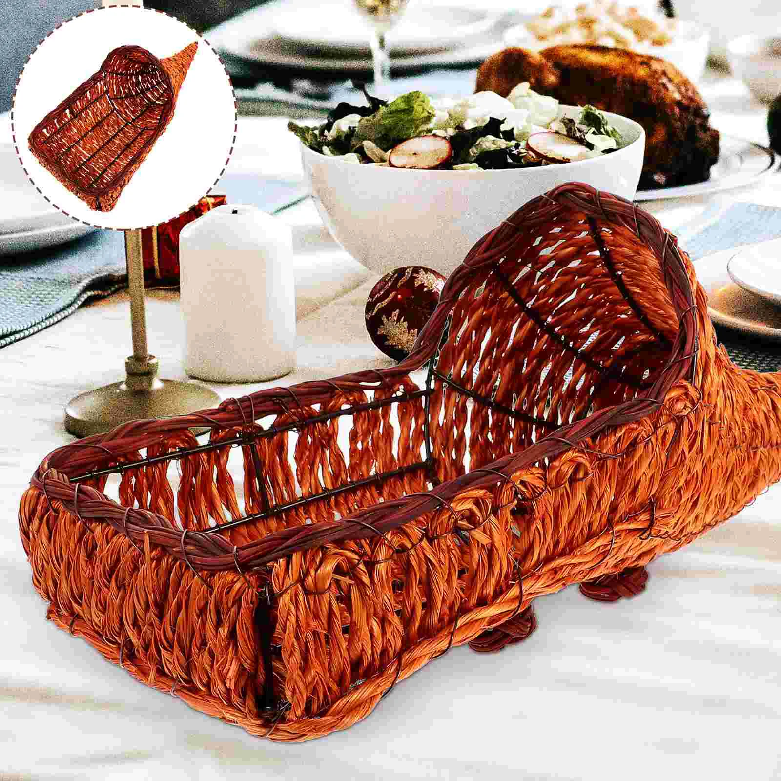 

Thanksgiving Cornucopia Basket Ox Horn Basket Christmas Fruit Basket Grapevine Fall Basket Woven Candy Holder Bowl Dish