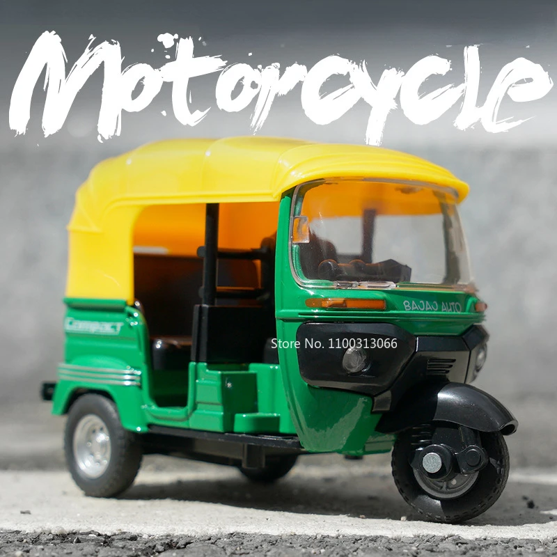 

1:14 High Simulation Indian Tricycle Toy Alloy Diecasts Taxi Model Pull Back Light Sound Motorcycle Toys for Kids Children Gifts