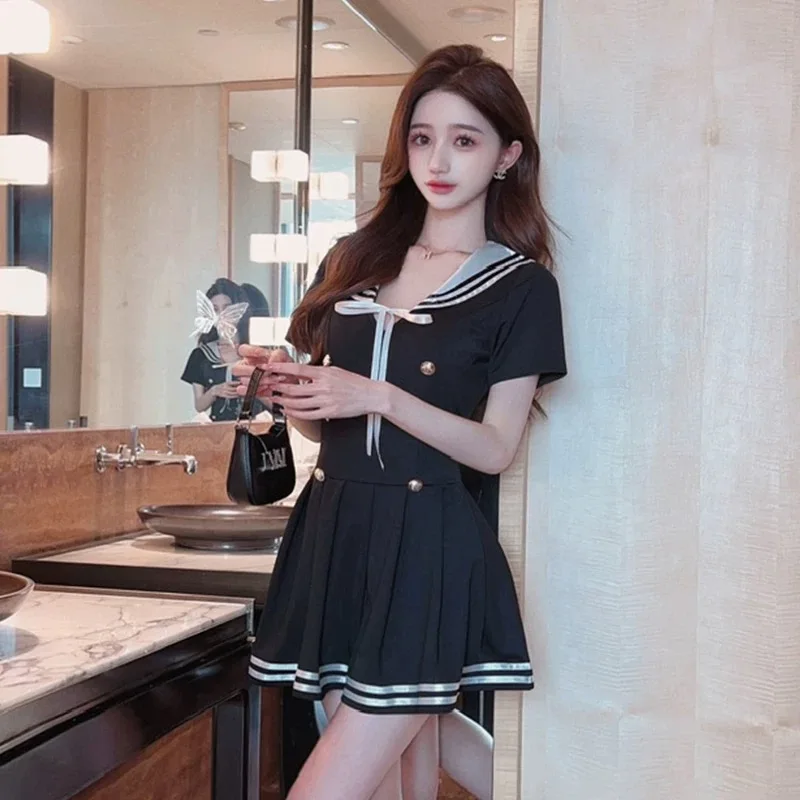 Японское корейское двубортное платье женское элегантное милое в матросском