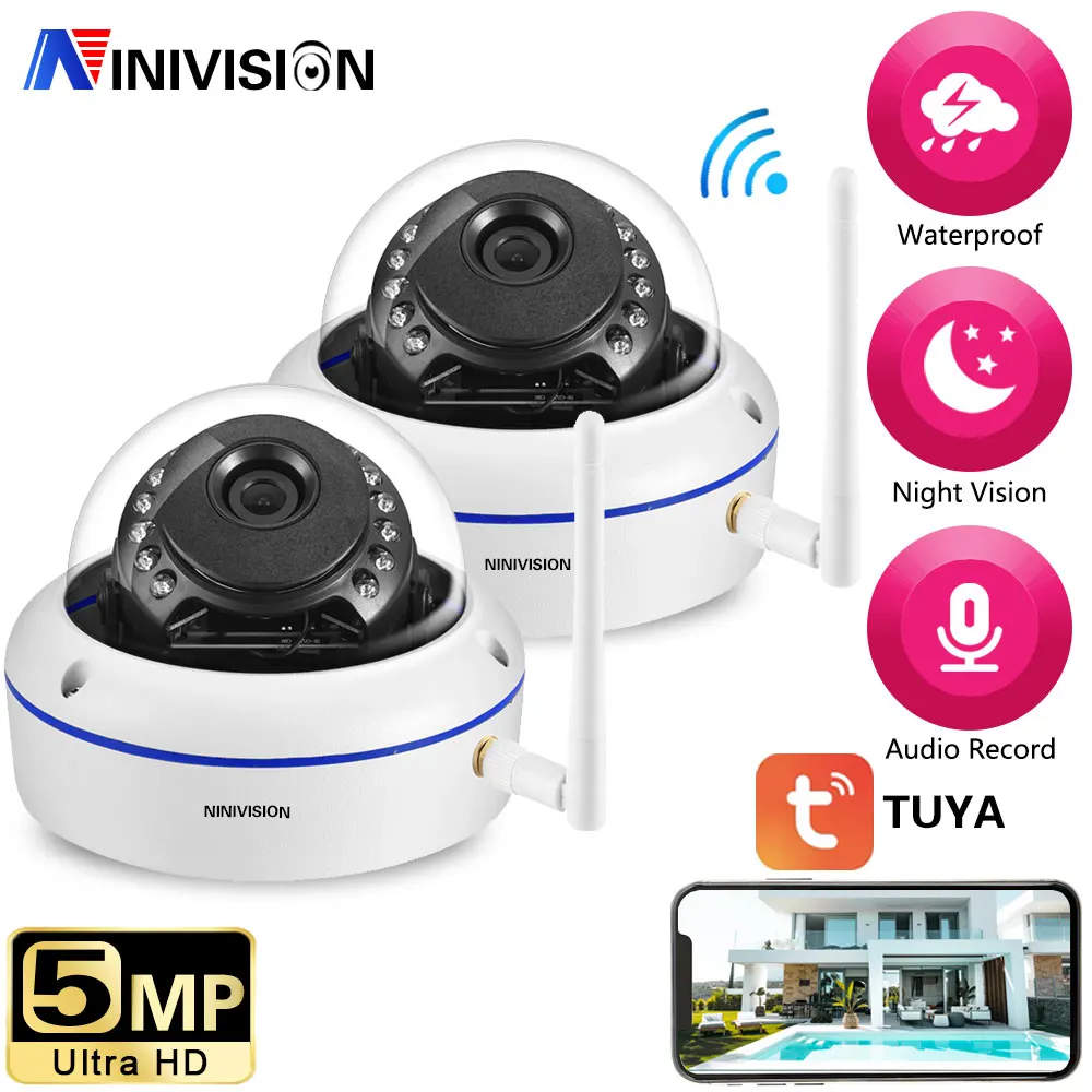 

5MP IP66 Tuya Smart Home Life WiFi Camera Dome Mini Wireless Security Audio Outdoor Waterproof IP Camera128G SD Card Slot