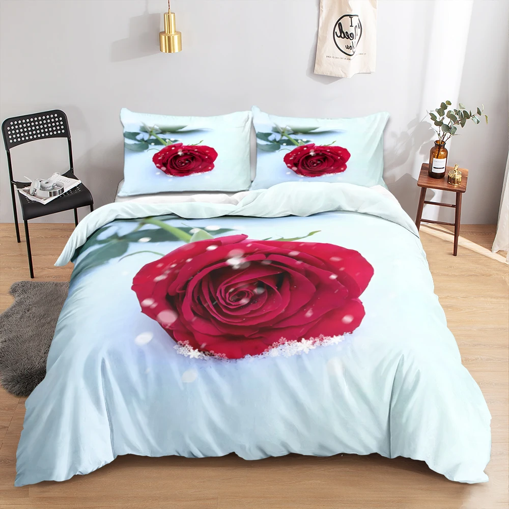 Комплект постельного белья из полиэстера с 3D микрофиброй цветочным принтом 3