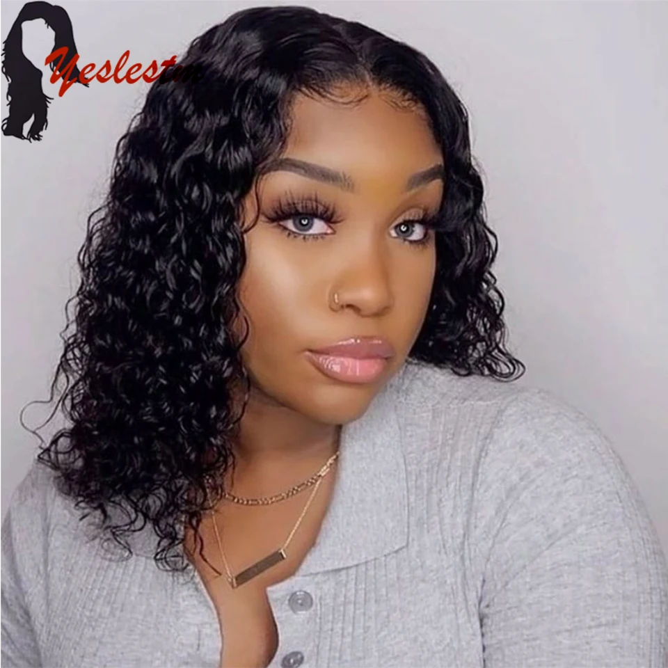 

Deep Wave Short Cut Bob Wigs 13x4 Lace Front Human Hair Deep Wave Wigs Brazilian Pre Plucked Remy Closure Wigs For Black Women