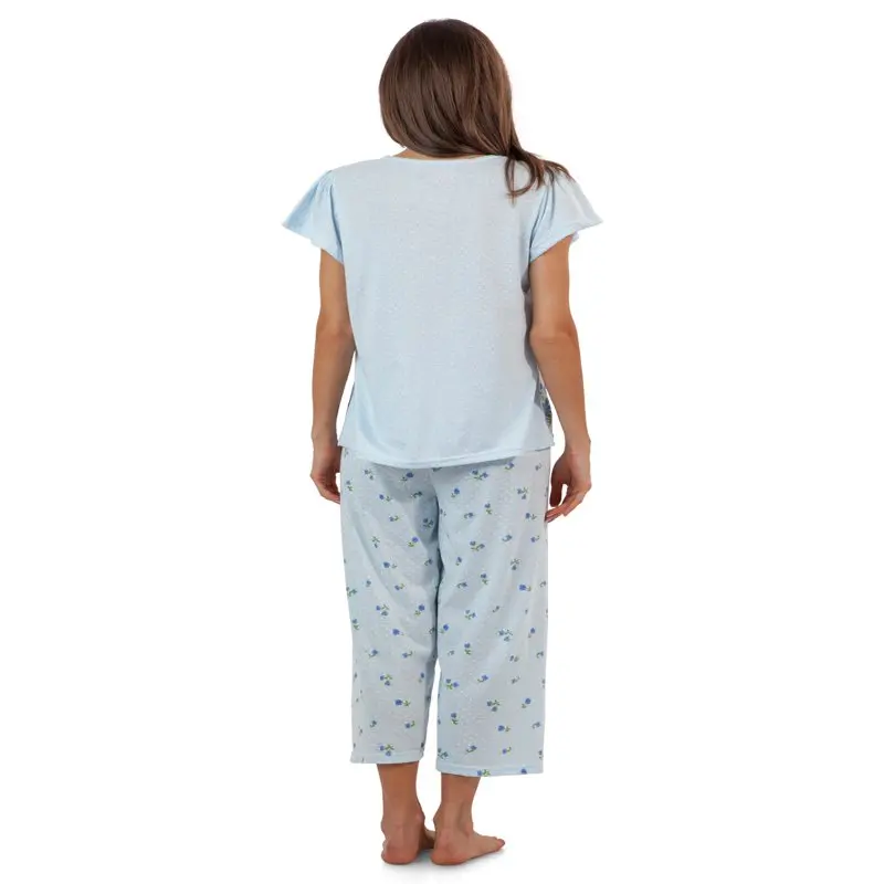 Women`s Short Sleeve Floral Border Capri Pajama Set