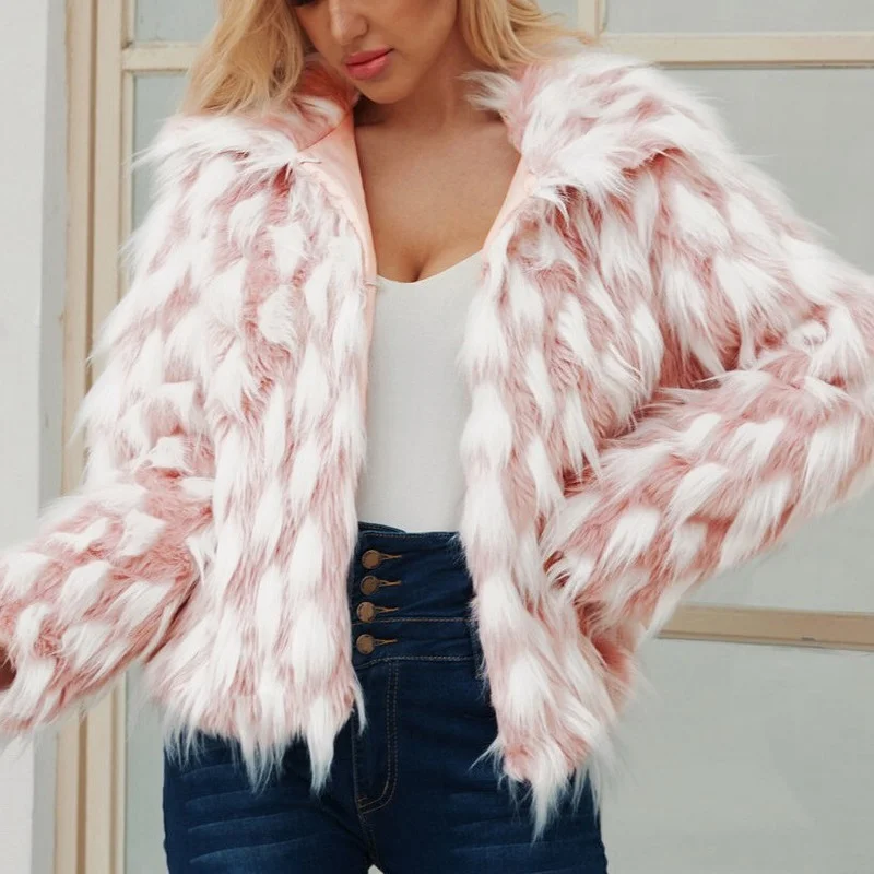 Autumn Winter New Fashion Teddy Jacket Faux Fur Coats Lapel Long-sleeved Women's Jacket Outwear Mixed Color Wool Coat Streetwear