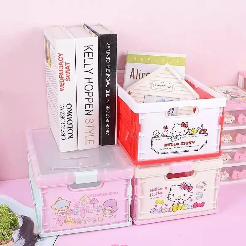 

Kawaii Melody Cinnamoroll Hello Kittys Sanriod Cosmetic Desktop Folding Storage Box Beauty Dust Proof Sundries Underwear Storage