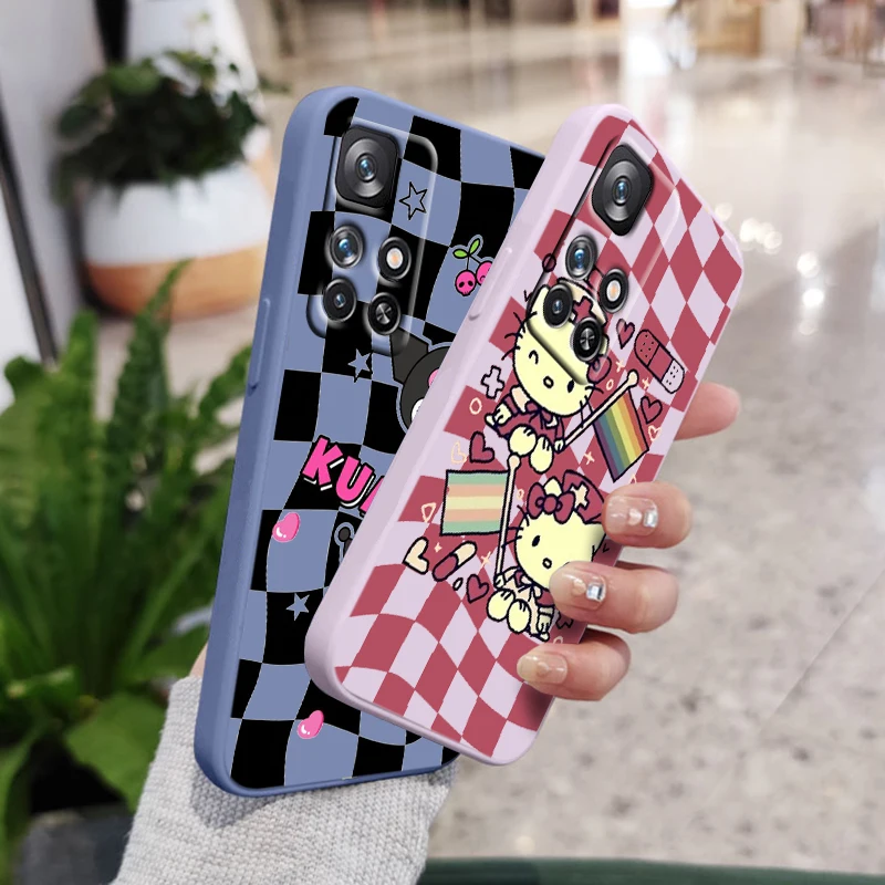 

Hello Kitty Checkered Cute For Redmi K50 K40 K30 K20 10C X 9C AT A 8A 7A Gaming Pro Plus Liquid Rope Silicone Phone Case