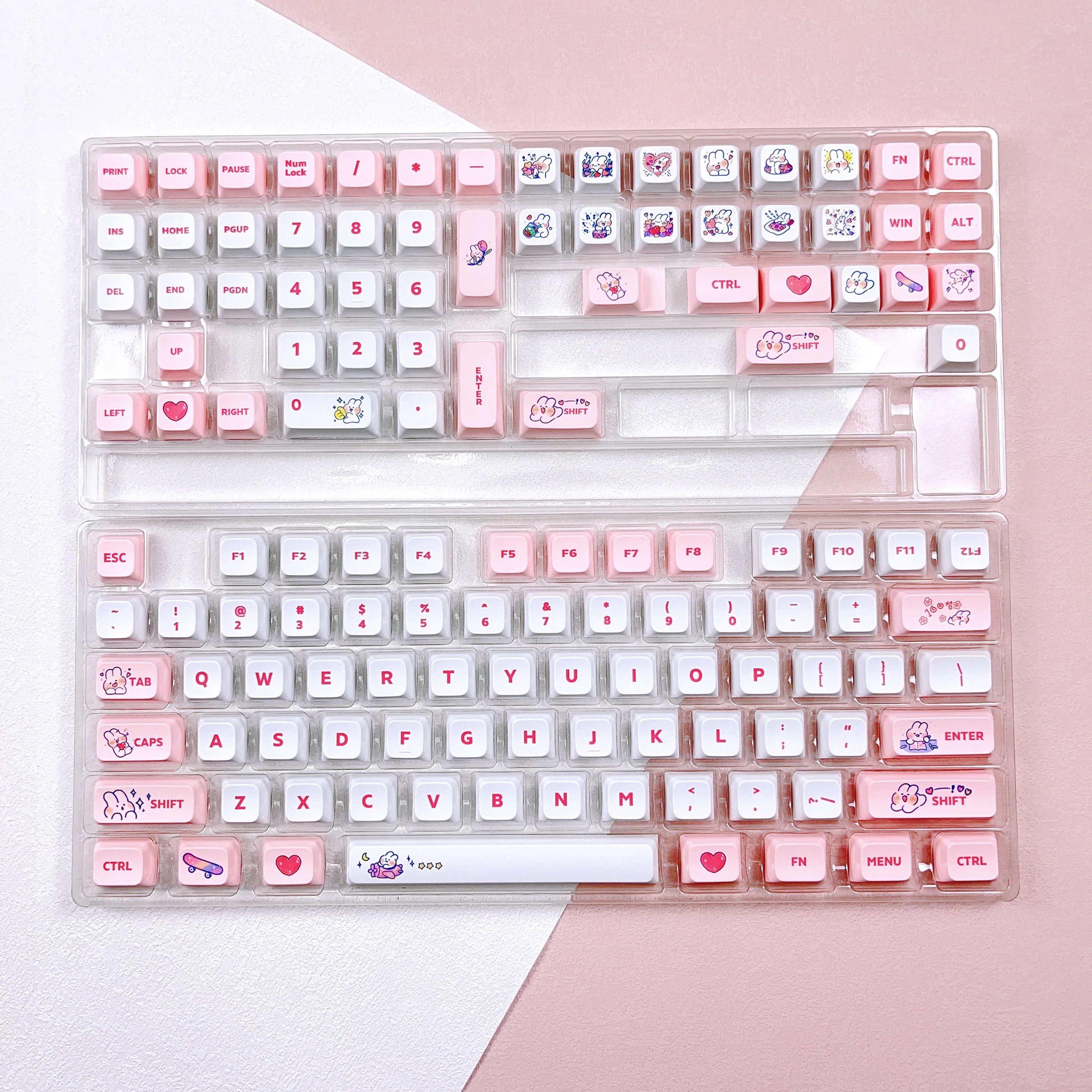 129 Keys XDA Profile PBT Pink Bunny Theme Cute Creative Keycap DYE-SUB Suitable For MX Switch Personality Mechanical Keyboard images - 6