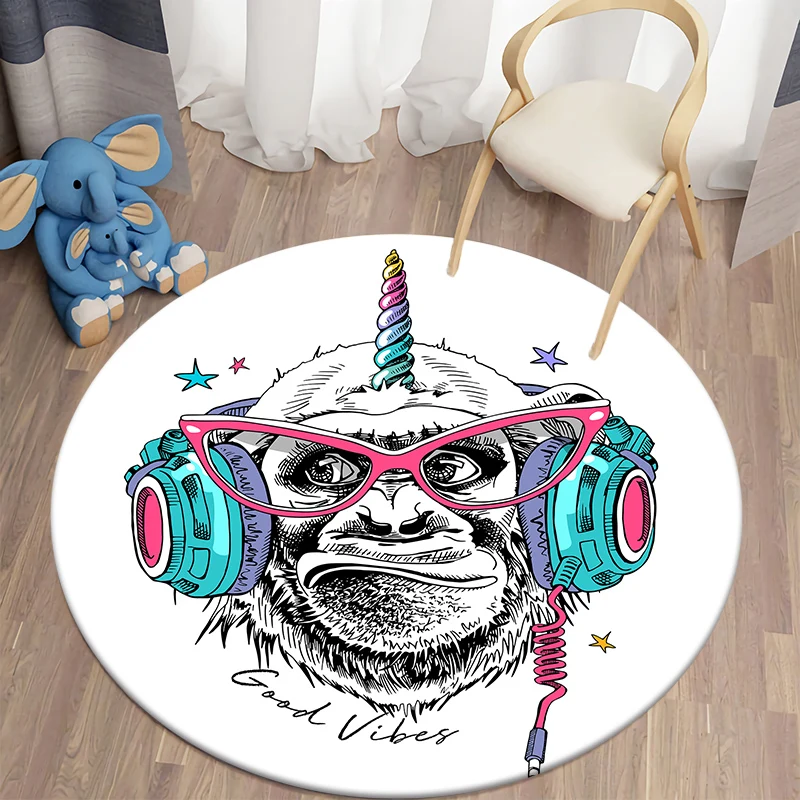 

Music Animal Themed Printed Round Carpet for Living Room Rugs Camping Picnic Mats Flannel Anti-Slip Rug Yoga Mat stranger things