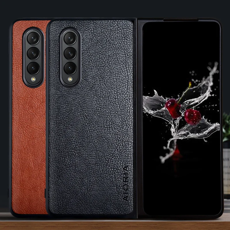 

Case For Samsung Galaxy Z Fold 3 Luxury Style Retro Litchi Texture Premium Leather Back Cover For Samsung Fold3 5G Phone Case