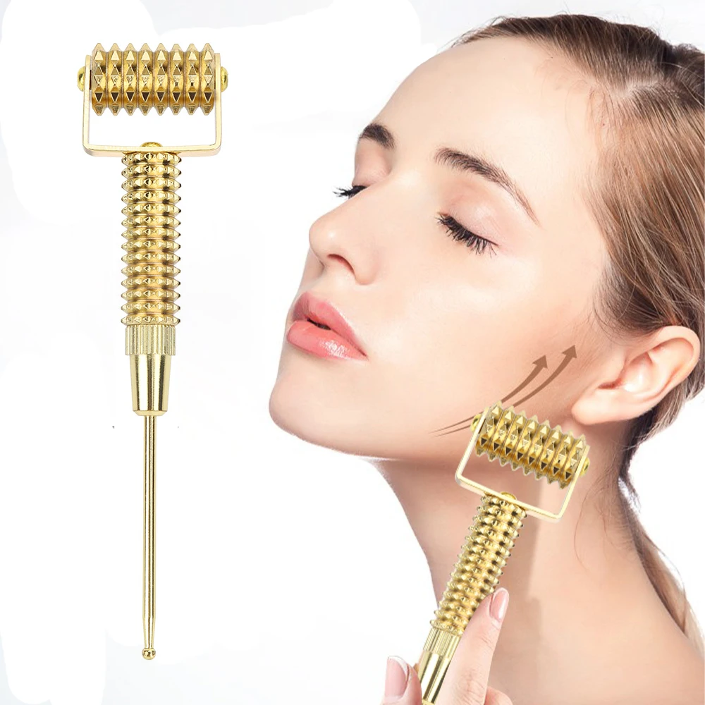 Ролик для массажа кожи лица с золотыми микроиглами похудения |