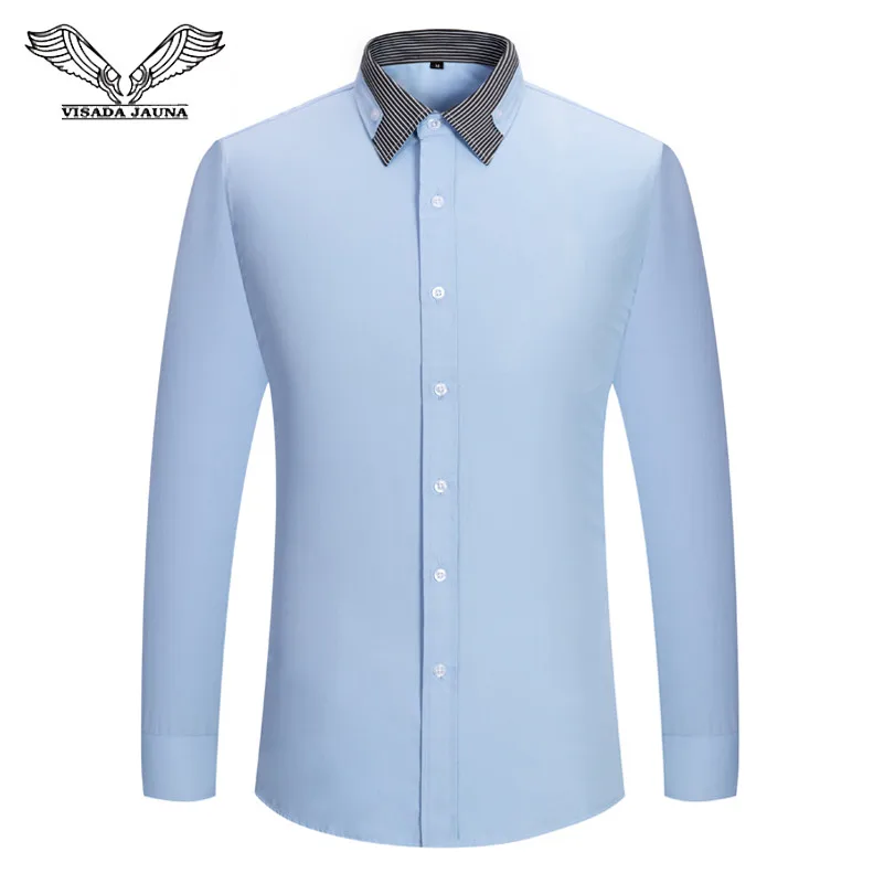 VISADA JAUNA Men Shirts New Arrivals Slim Fit Male Shirt Solid Long Sleeve Men's Shirt British Style Fashion Mannen Shirts N8850