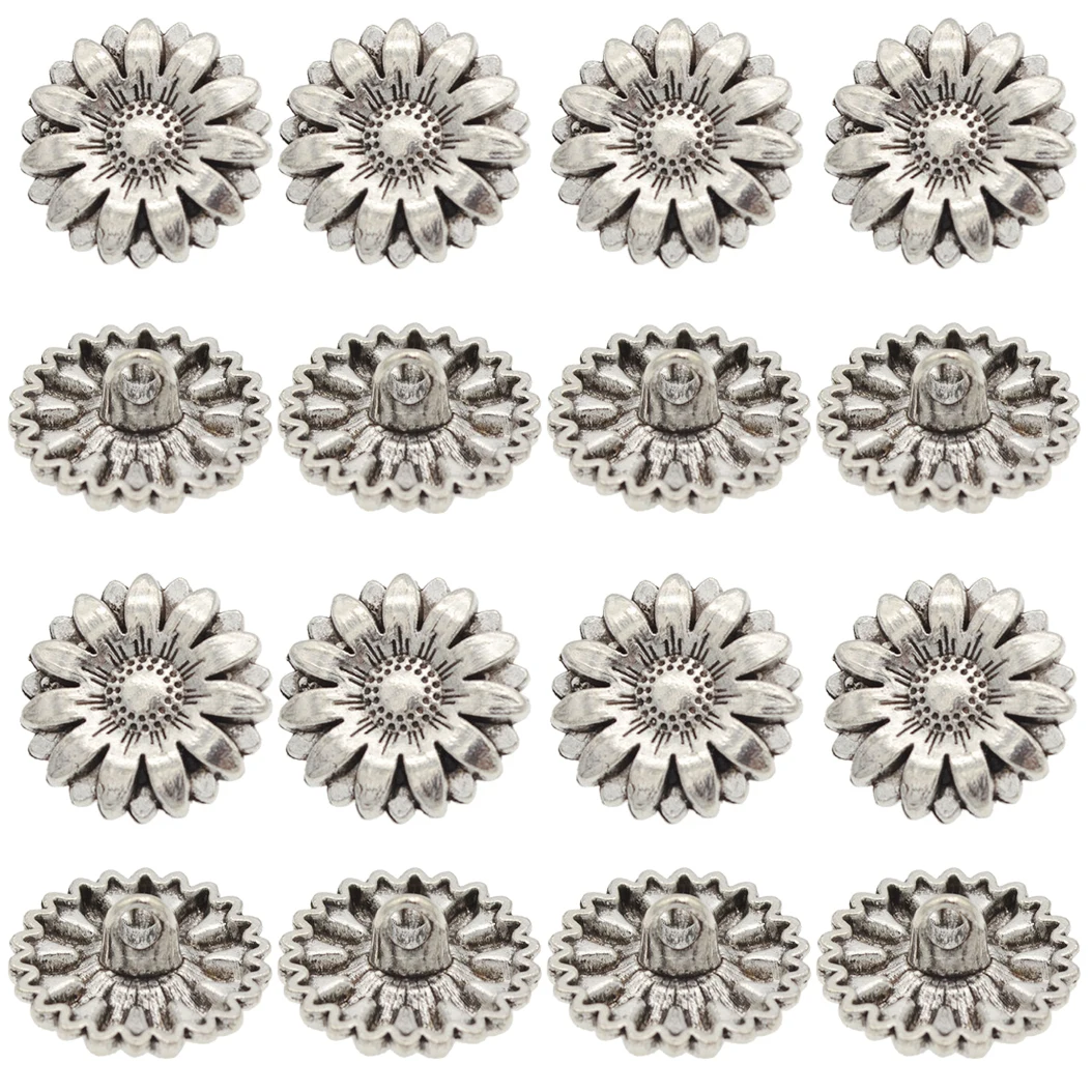 

5/10Pcs Metal Sunflower Carved Antique Silver Apparel Buttons DIY Craft Sewing Women Beads Jewelry Findings Clothes Accessories