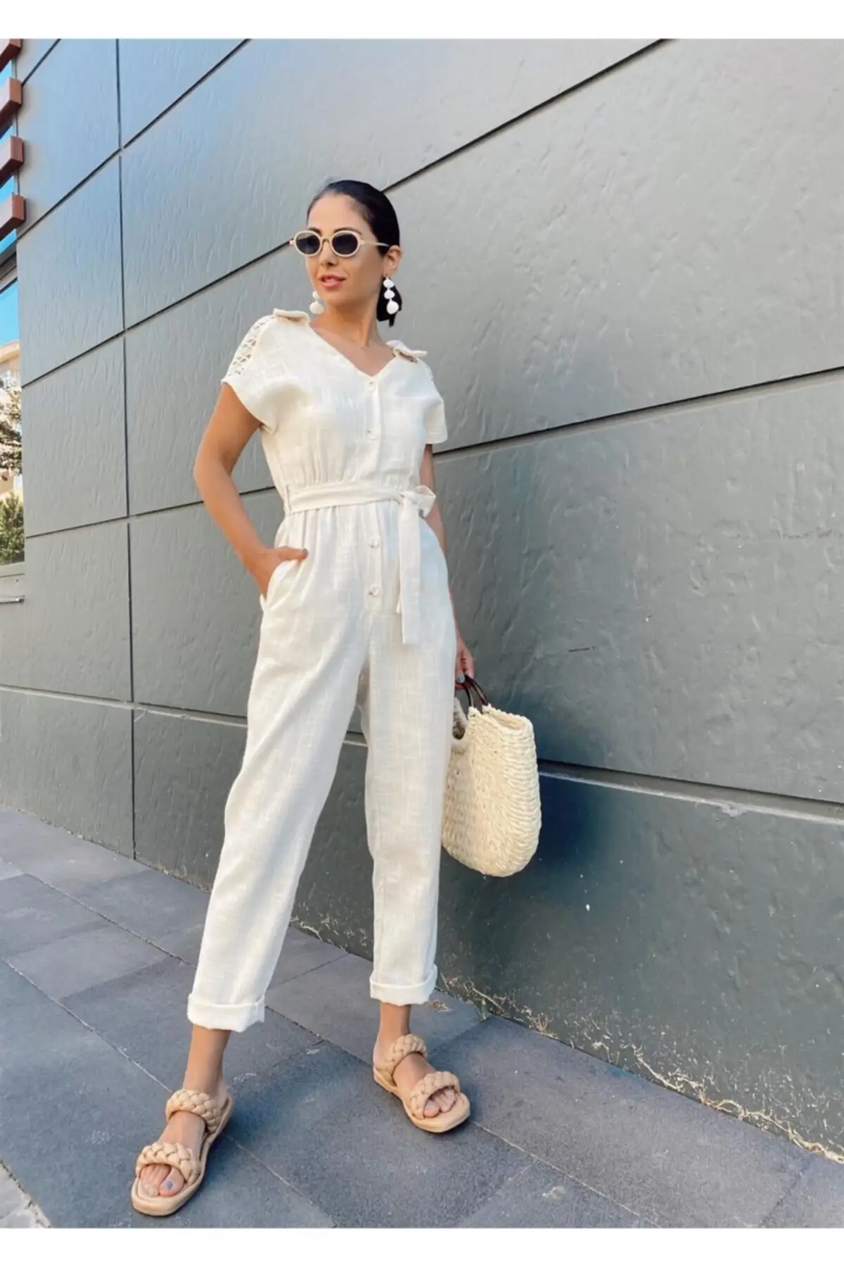 

Women's Overalls Raw Linen Style Hot Casual Sleeveless Loose Baggy Trousers Jumpsuit Jumpsuit Pants Romper Jumpsuit Jumpsuit