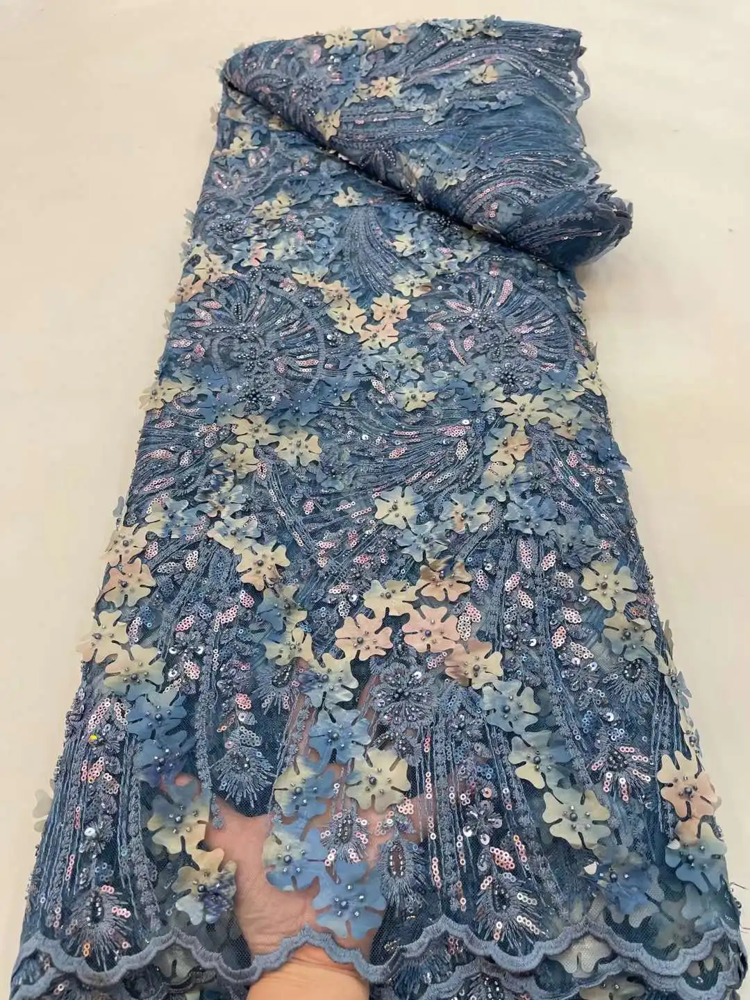 

African Lace Fabric 2022 High Quality French Mesh Lace Fabric With Sequins Nigerian Lace Fabrics Soft Plumage For Wedding Party