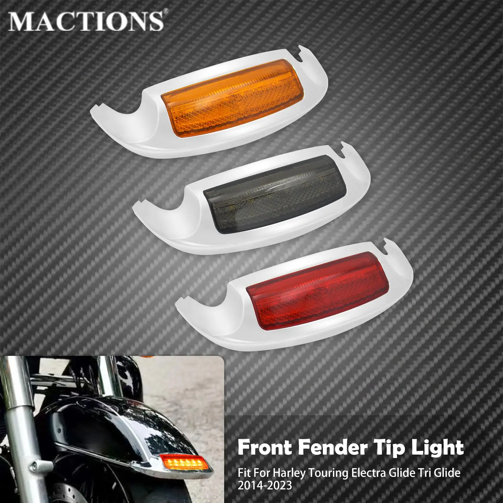 

Motorcycle Front LED Fender Tip Light Amber Smoke Red Lens Lamp For Harley Touring Tri Electra Glide Ultra Limited FLHTK 2014-Up