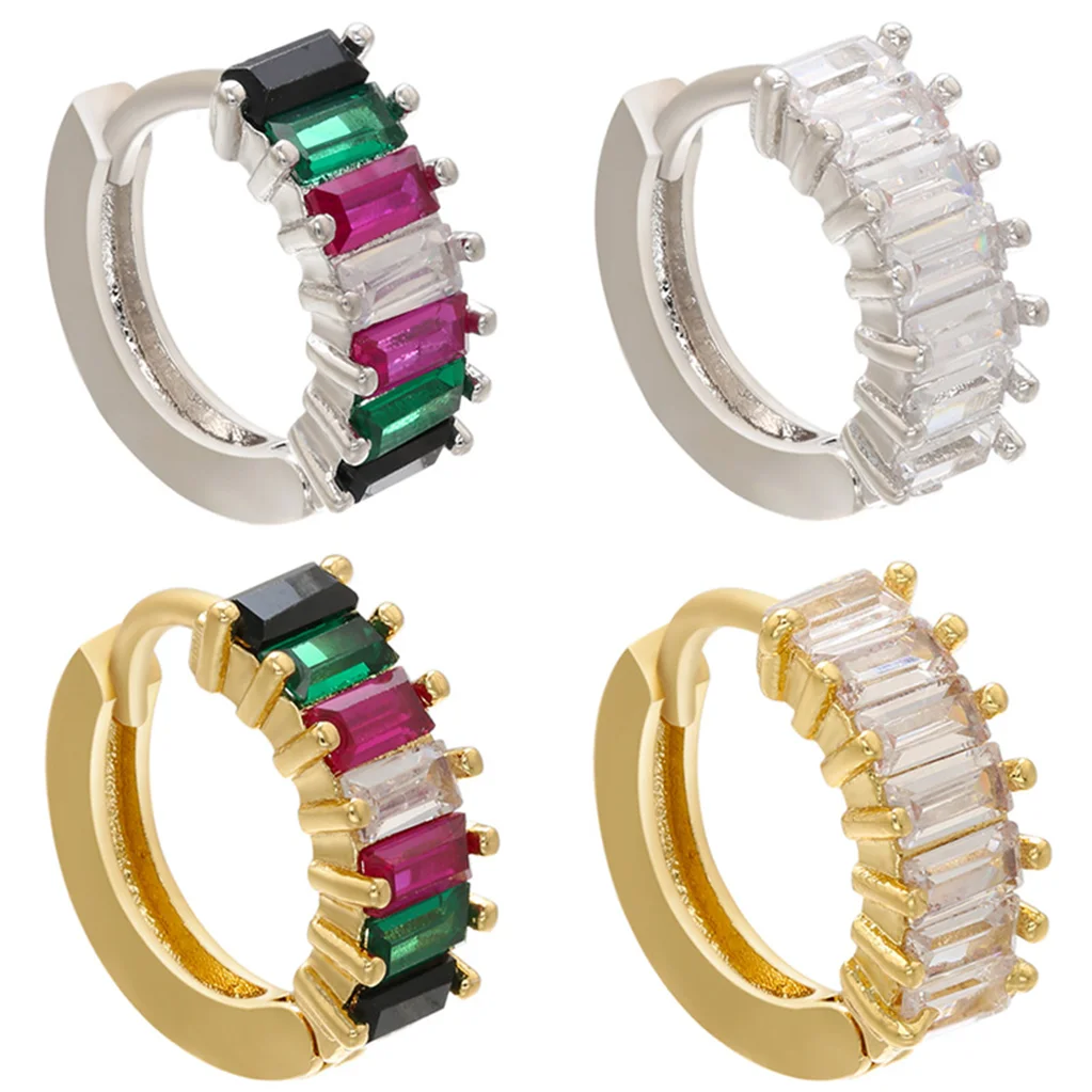 

Colored Glass Filled Earrings for Women Pave Artificial Gems Ring Piercing Brass Ear Jewelry Wedding Bridal Gift for Girl Friend