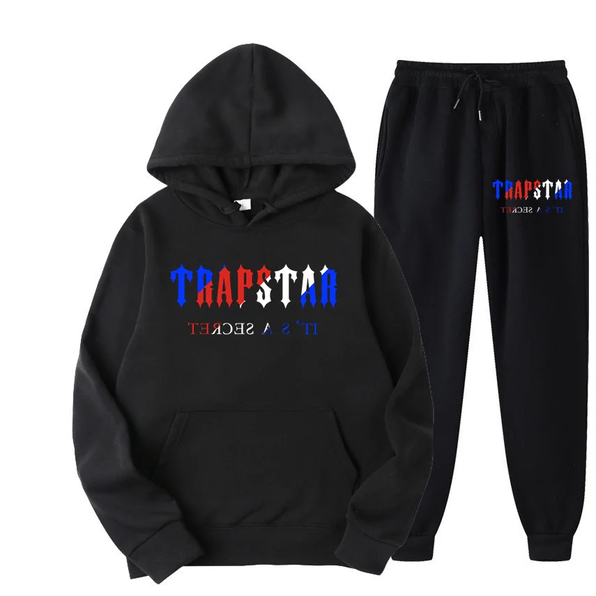 Tracksuit Trapstar Brand Printed Sportswear Men's 15 Color Warm Two Piece Loose Fit Couple Hoodie Sweatshirt and Pants Set