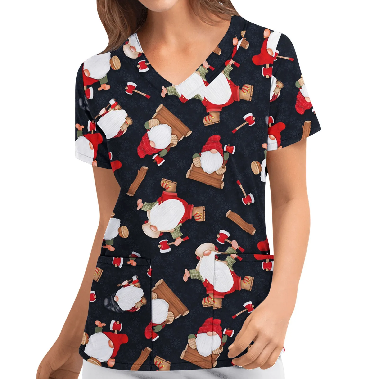 

Fashion Working V-neck Short Tops Christmas Women Merry Blouse Sleeve Print Shirt Women's Blouse Girls Long Sleeve Shirt