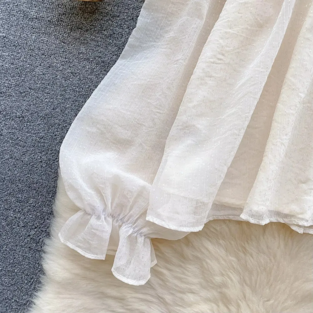 Женская шифоновая блузка с открытыми плечами и длинными рукавами вышитыми