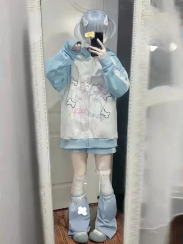 Японские повседневные женские толстовки Y2k Kawaii Свободные универсальные милые