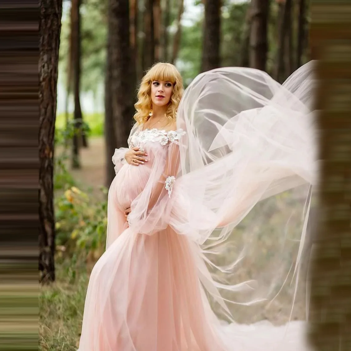 

Шикарные розовые тюлевые платья для беременных с V-образным вырезом и оборками, вечерние платья для беременных 2022