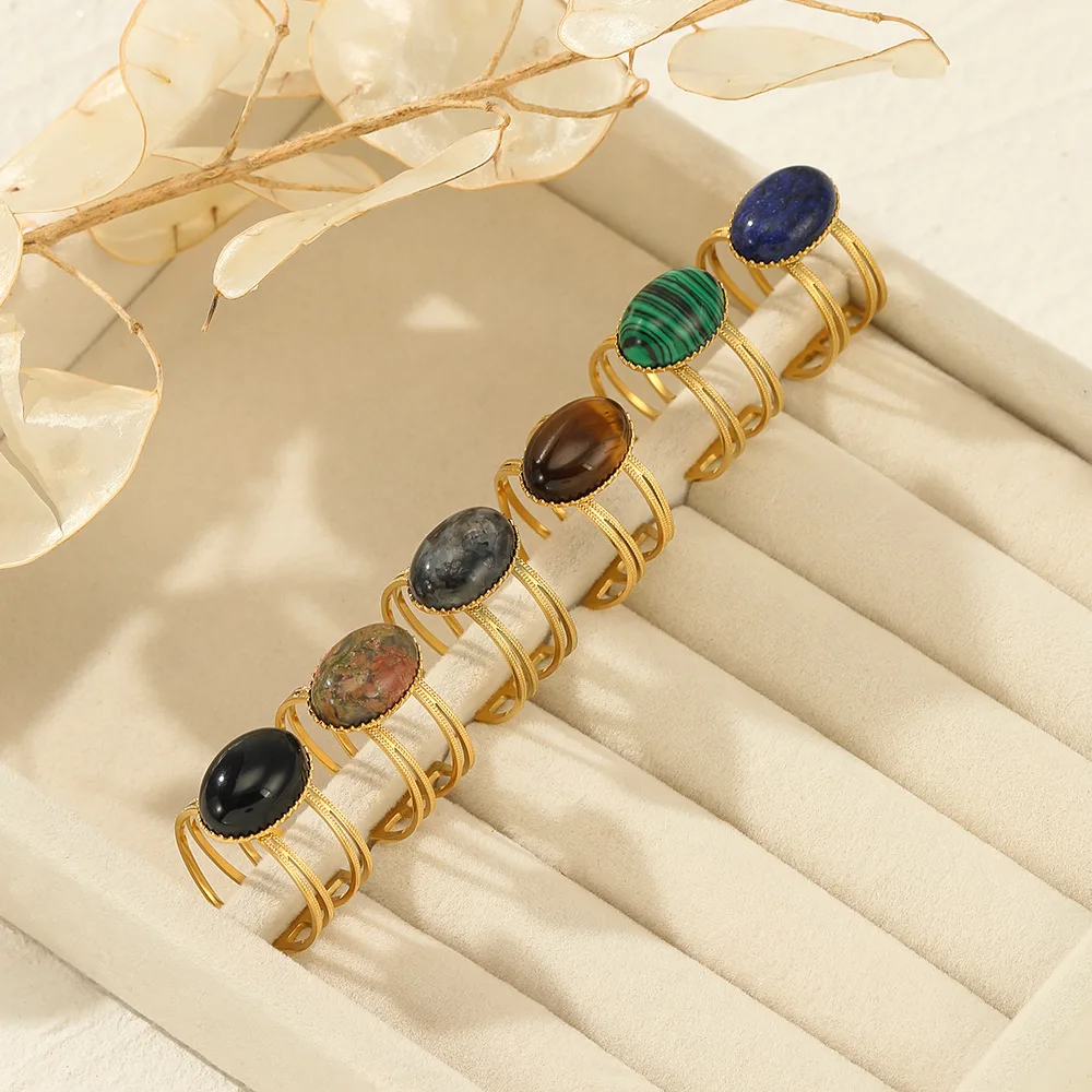 

New Fashion Stainless Steel Adjustable Ring For Women Natural Stone Punk Retro Personality Ring Birthday Anniversary Gift