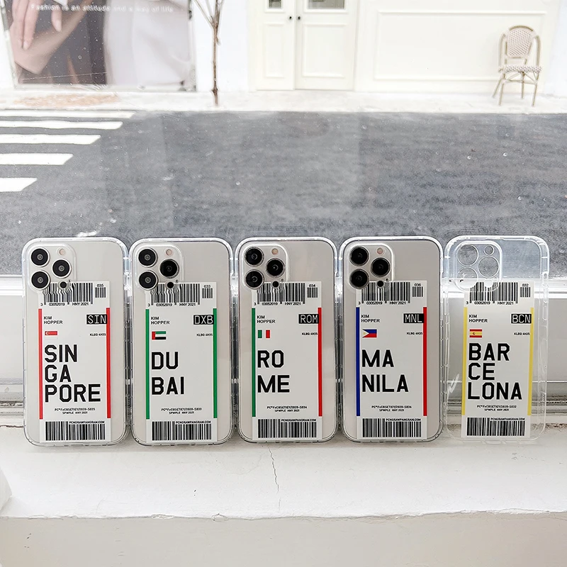 For Singapore Dubai Roma Manila Barcelona Air Tickets Case iPhone 13 Pro Max 12 11 Xs XR 7 8 Plus Cover |