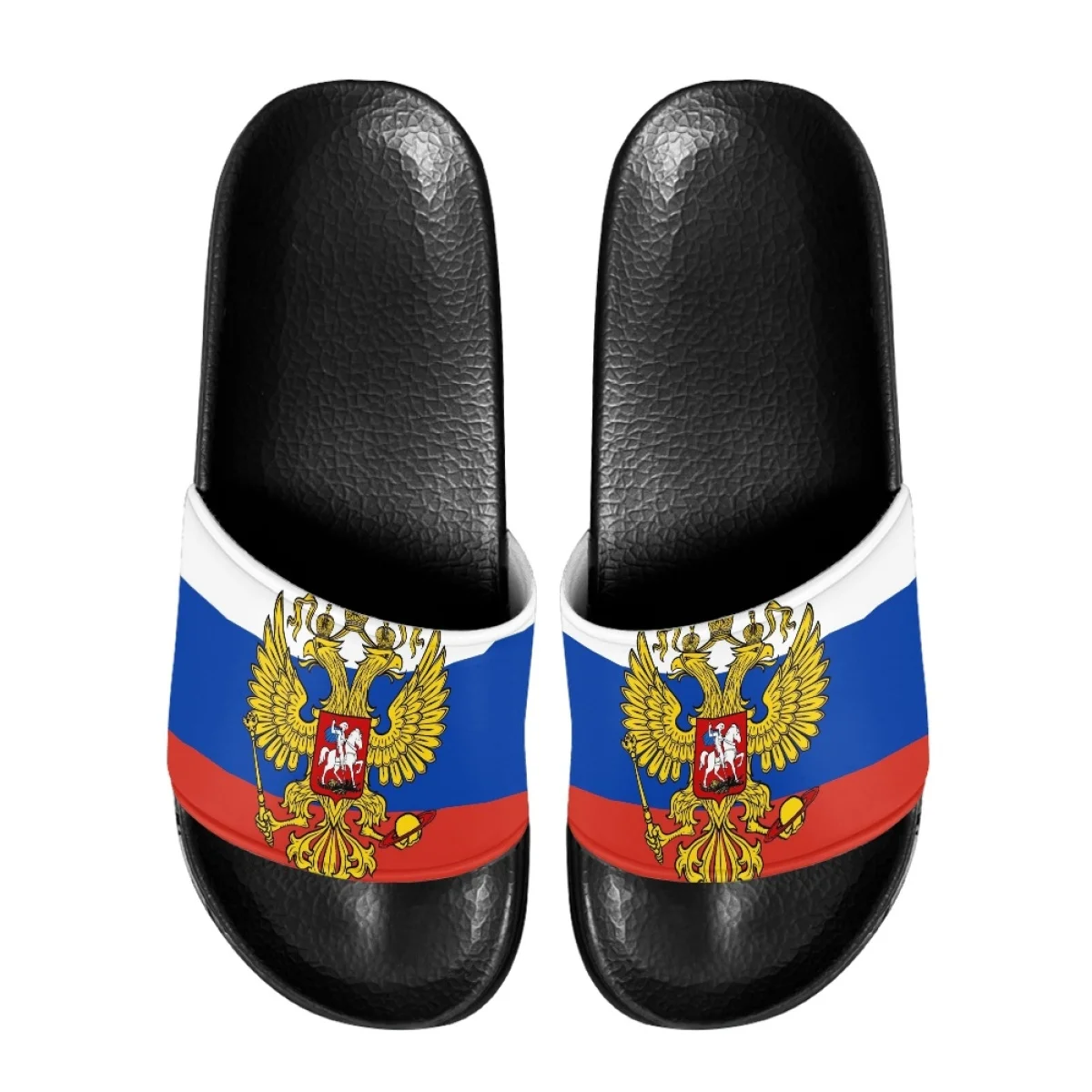 

Шлепанцы с принтом российского флага, Нескользящие, плоская подошва, повседневные домашние сандалии, удобные тапочки для душа, без застежки