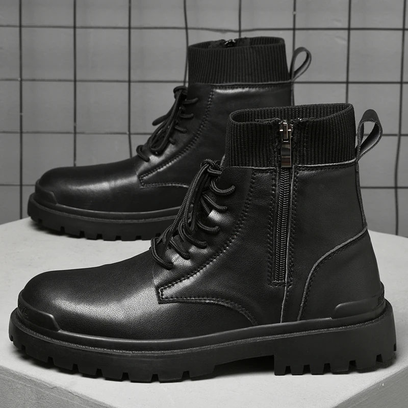 

Winter Fur Boots Black Sneakers Outdoor Fashion Wholesale Punk Shoes For Men Casual Leather Street Style Ankle Boots Men 38-48
