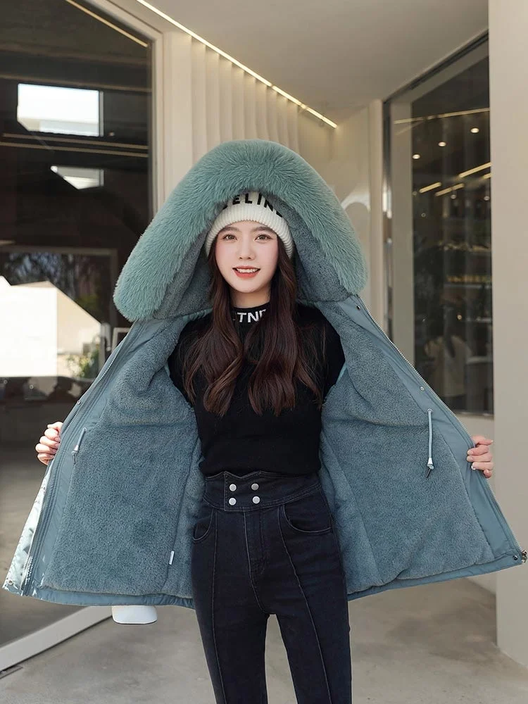 2022 New Winter Jacket Women Parka Fashion Coat Wool Liner Hooded Parka With Fur Collar Warm Snow Wear Padded Clothes
