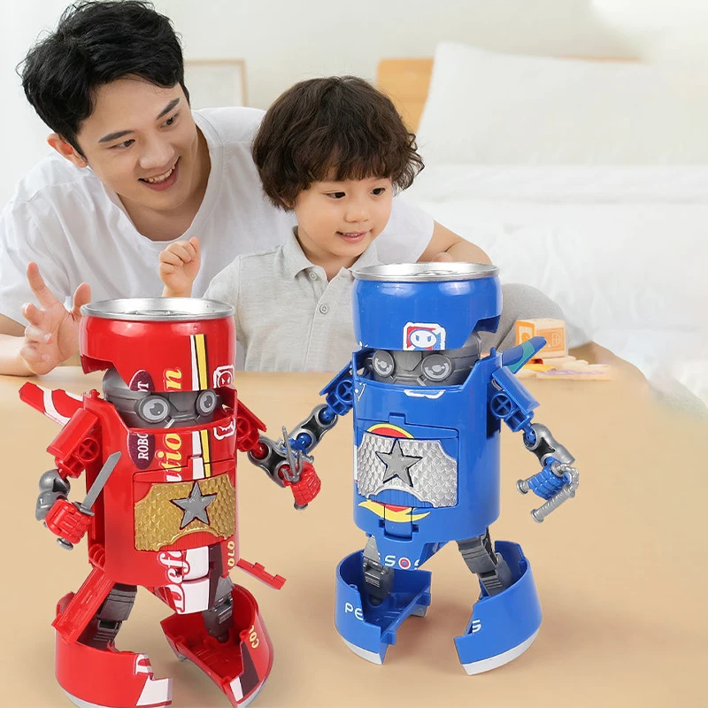 

2023 Cool Beverage Can Deformation Warrior Robot Figurine Transformation Ko Battle Game Cartoon Action Figure Toy Drinks Tin Kid