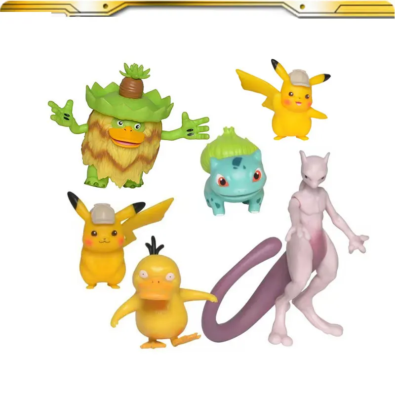 Psyduck Mewtwo Bulbasaur Pikachu 6pcs Famous Detective Set Pet Action Model Toy Gifts