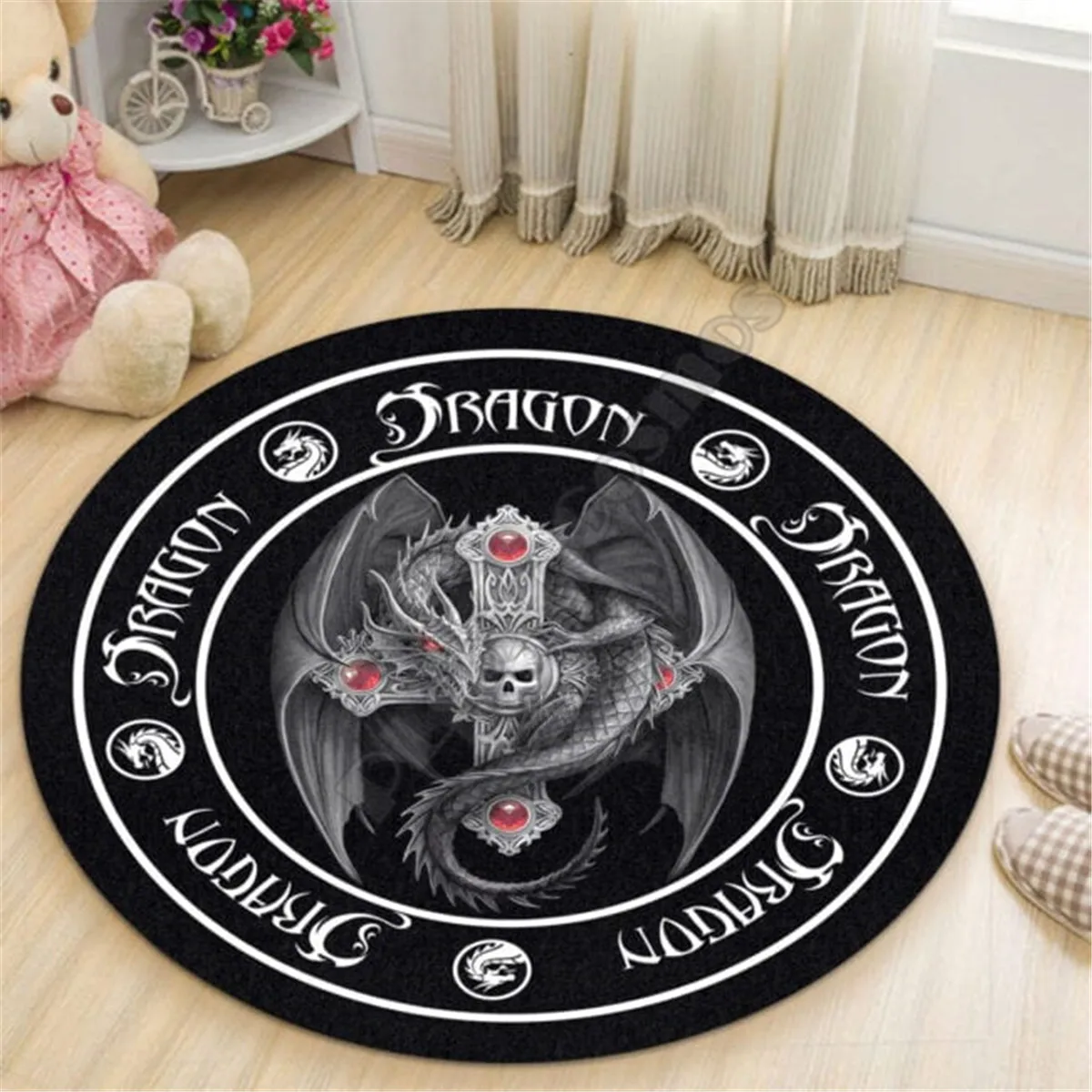 

Love Dragon Christmas Premium Round Rug 3D Rug Non-slip Mat Dining Room Living Room Soft Bedroom Carpet 01