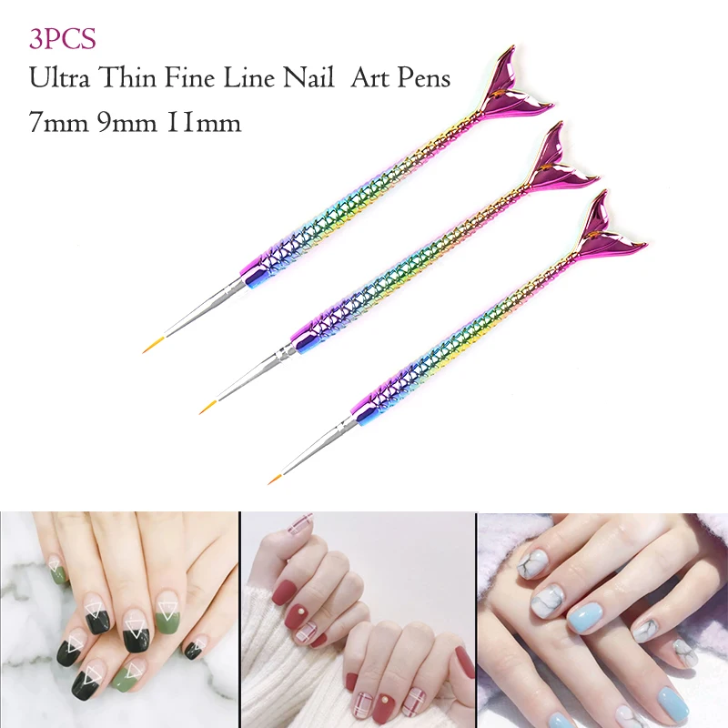 

3Pcs Plastic Nail Art Liner Brush Set 3D Tips Manicure Ultra-thin Line Drawing Pen UV Gel Brushes Painting Tools Nail Brush