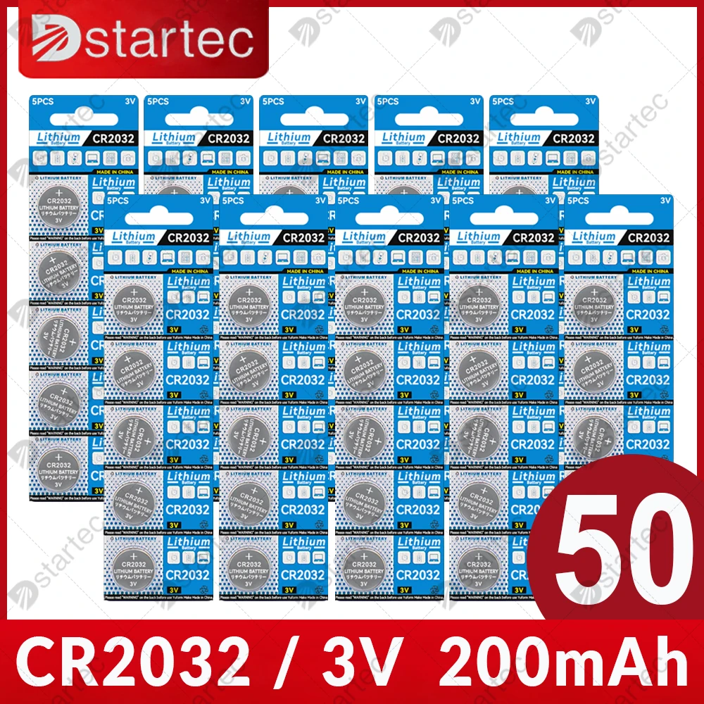 50 шт., литиевая батарея DStartec CR2032 200 мАч, 3 в, батарея для часов CR 2032, DL2032 BR2032 ECR2032 L2032 5004LC L14 KCR2032