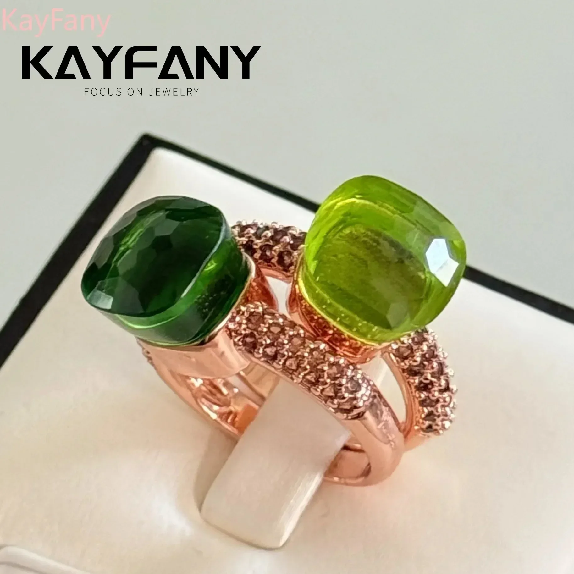 Фото Kayfany официальное классическое кольцо Nudo в конфетовом стиле с инкрустацией кристаллами коричневое кольцо с цирконом ювелирные изделия из розового золота для женщин лучший праздничный подарок №4