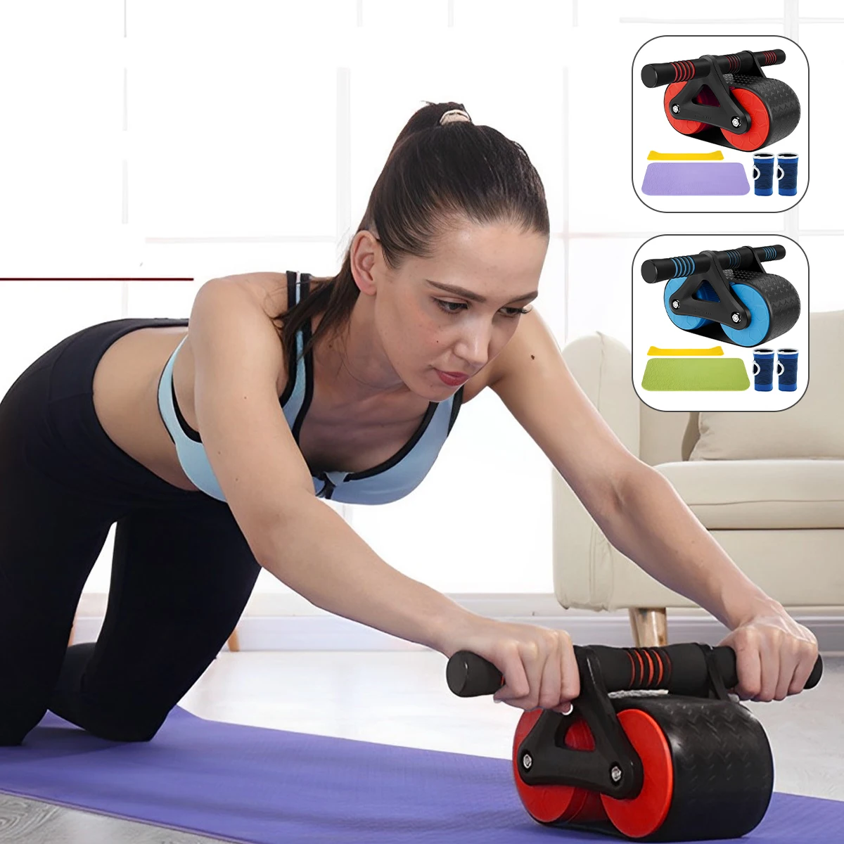 

Abdominal Roller Wheel Set with Mat Gloves and Stretch Band Automatic Rebound Aabdominal Wheel Portable Professional Abdominal