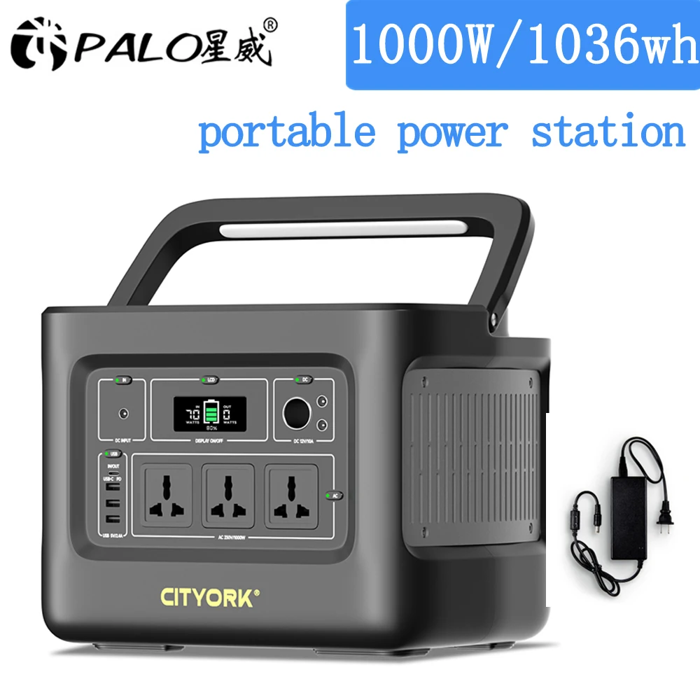 Портативная электростанция мощностью 1000 Вт, мощность 220 Вт-ч, портативный солнечный генератор, батарея в переменного тока, 12 В, 24 В постоянного тока, USB, светодиодные фонари, несколько выходов